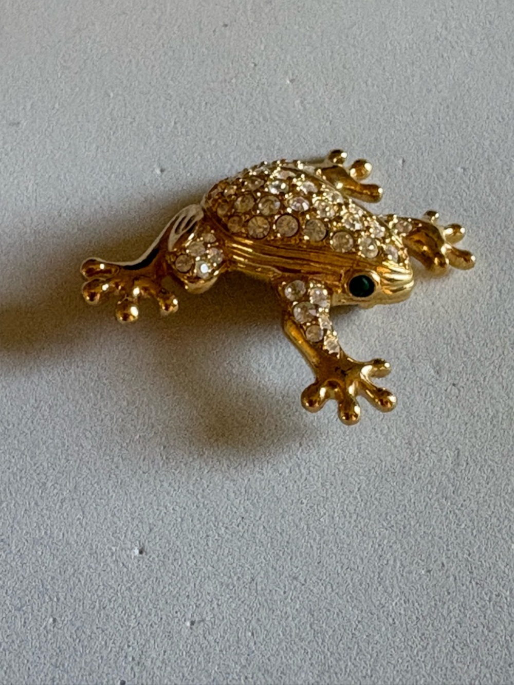 Swarovski Gold Crystal Frog Brooch with Emerald Eye